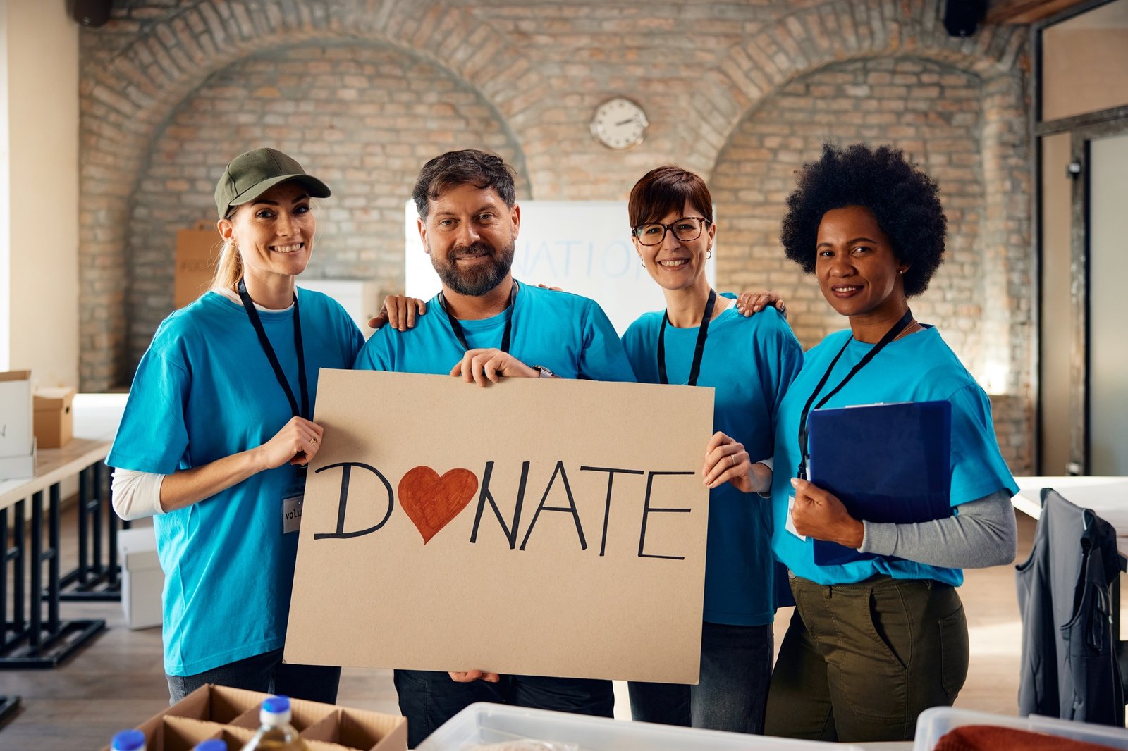 Volunteers and children together