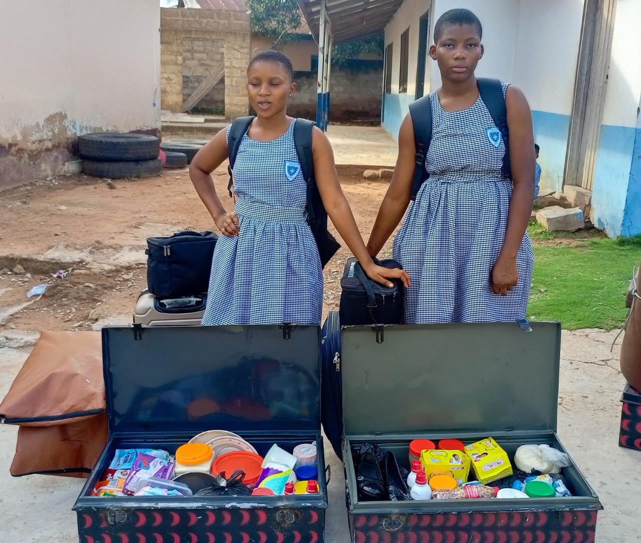 Children receiving donated educational and personal supplies