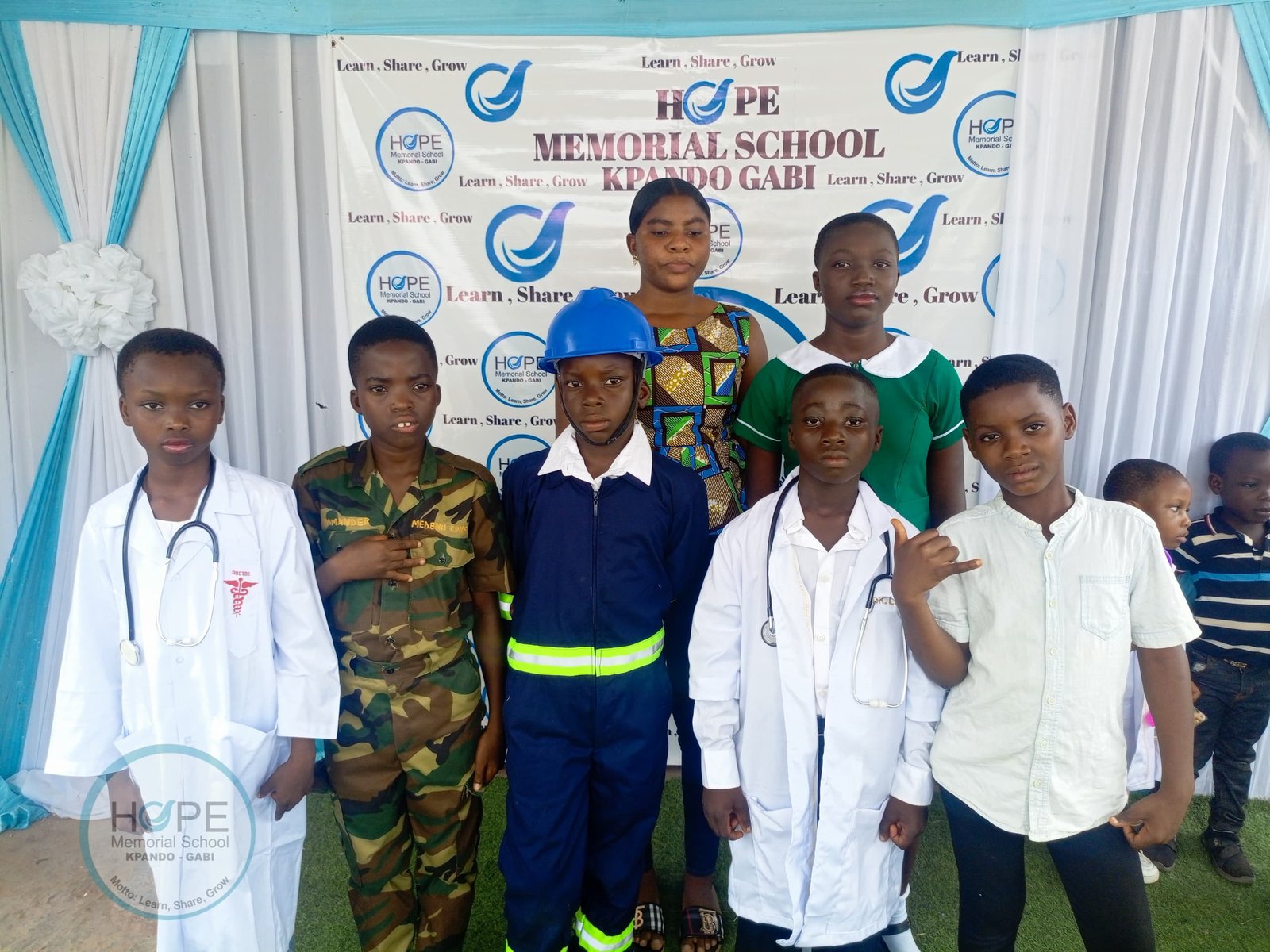 Children participating in a school career and education activity