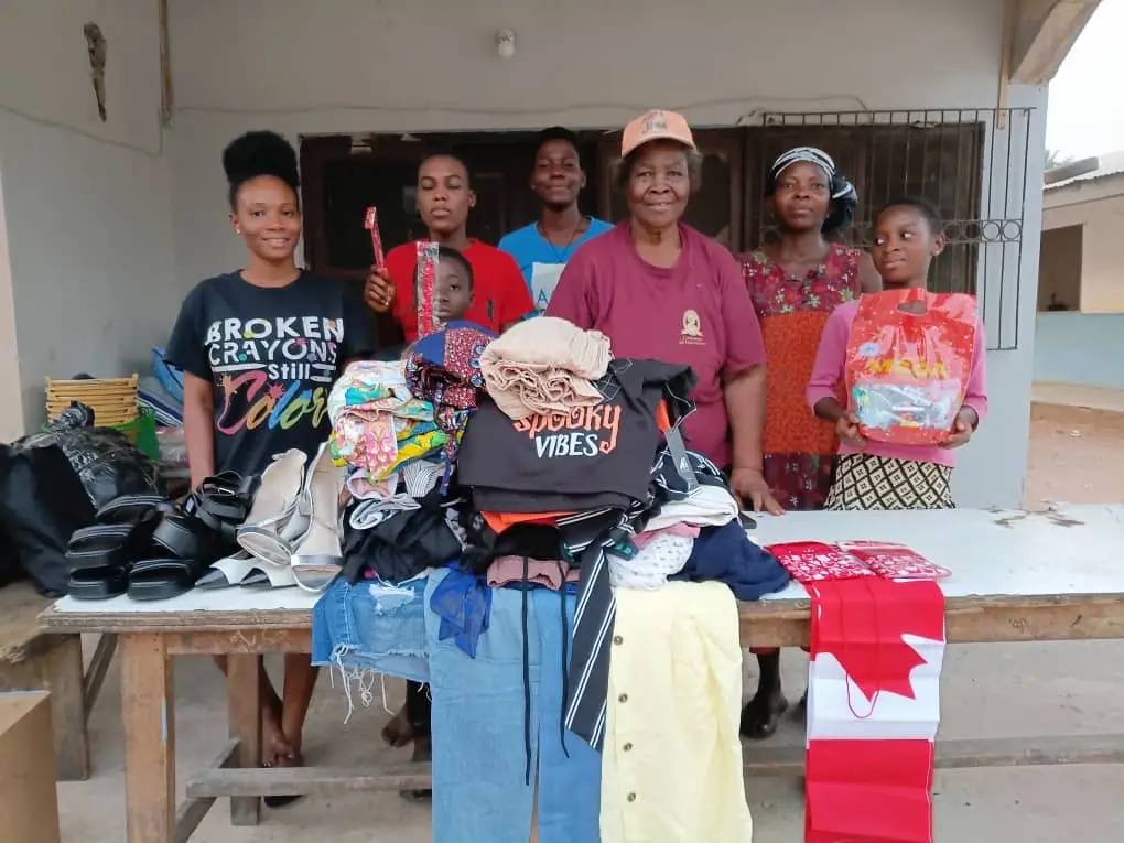 Donated clothing, footwear and supplies prepared for distribution